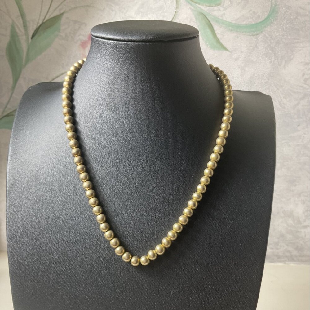Vintage 80s Gold Tone Round Bead Necklace Minimalist Chunky Statement Strand